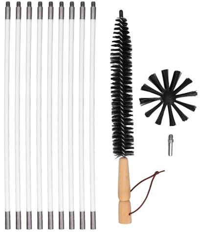 Chimney Sweep Kit Multifunctional Durable Chimney Cleaning Tools with 9 Nylon Flexible Rods and Wooden Handle Brush for Fireplace Maintenance