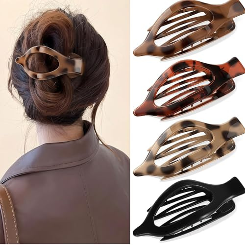 Xanthelle Haarspangen Damen, 4er Pack Große Flache Haarklammer, Entenschnabel Haarspange, Duckbill Hair Clips, Leopard & Tortoise Design für Dickes & Dünnes Haar