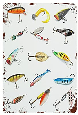 LLLDHGCBSS Metal Tin Sign Fishing Several Fish Hook Equipment Objects Vintage Tin Poster Metal Sign Wall Decoration Country Kitchen Home Garage Decor 12x8
