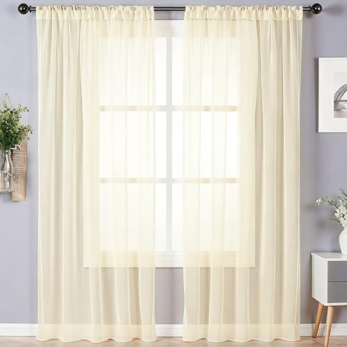 Alaoo 2 pcs Tende Trasparenti, Tende Trasparenti in Voile,Beige,142 * 230cm