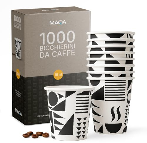 MAQA - 1000 Bicchierini Caffè Carta, 70ml COMPOSTABILI – Bicchieri Caffe Monouso Ecologici, Resistenti al Calore, Riciclabili, Ideali per Espresso, Casa, Eventi e Ufficio