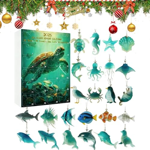 Calendrier De Compte À Rebours | Décor De Noël En Acrylique 2D Pour La Maison - Charme d Arbre de Calendrier d Animaux Marins | Pour Sac À Dos Porte-Clés Mur Table Salon Chambre Fenêtre Porte Voiture