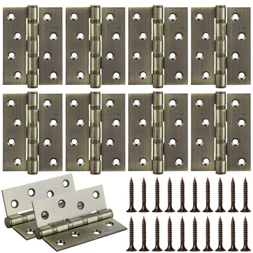 MEIDIV 8 Pack Heavy Duty Door Hinges 4 Inch, 100mm Antique Brass Hinges Internal Door Hinges, Stainless Steel Ball Bearing Hinge, Butt Hinge for Wooden Doors