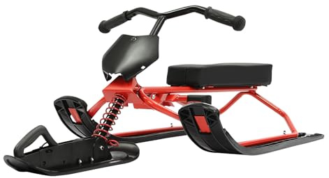 Lenkschlitten Schlitten mit Fußbremse Bob Kinderschlitten Automatisches Zugseil Rodel Schlitten für Kinder ab 3 Jahren, Rot