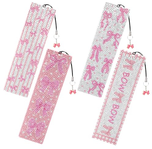 JSRQT 4 Stück Diamant Malerei Lesezeichen Kits,5D Diamant Painting Bookmark mit Rosa Schmetterlingsbogen Muster,DIY Buchmarken für Kunsthandwerk Geschenk