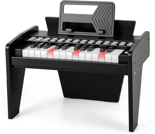 COSTWAY 25 Tasten Keyboard Kinder, Kinderklavier Holz mit Notenständer & Lehrmodus, Kinderpiano mit Einstellbarer Geschwindigkeit & Lautstärke, Mini E-Piano für Kinder ab 3 Jahren (Schwarz)