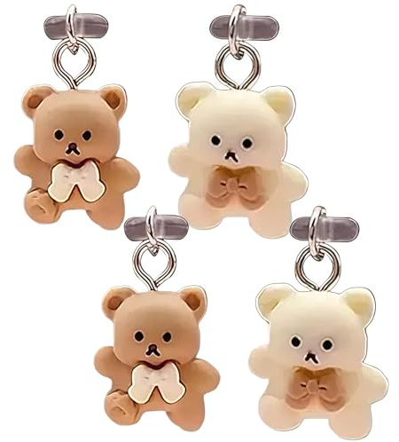 Wwyan 4Pcs Cute USB C Dust Plug, Cartoon Bear Type C Dust Plug Cover, Type C Dust Plug with Bear Pendants, Phone Charging Port Protector, USB C Anti Dust Cover for Cell Phone