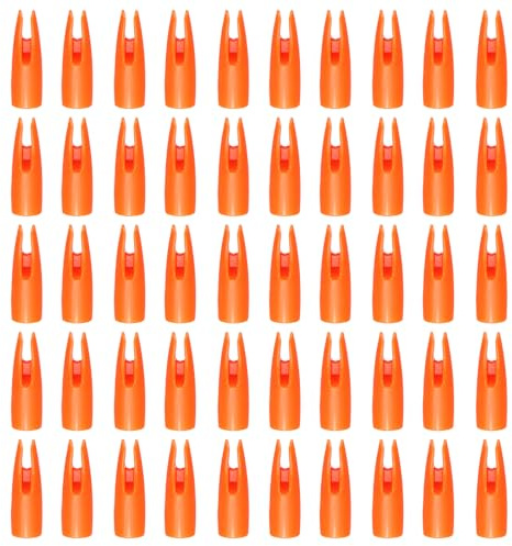YELARXI Archery Arrow Nocks, 8MM/0.31 ID Plastic Nocks Glue on Replacement Arrow Tail-Fitting For (DIY Hunting/Compound/Recurve Bow/Compound Bow) & 50 Pcs & Plastic & Orange
