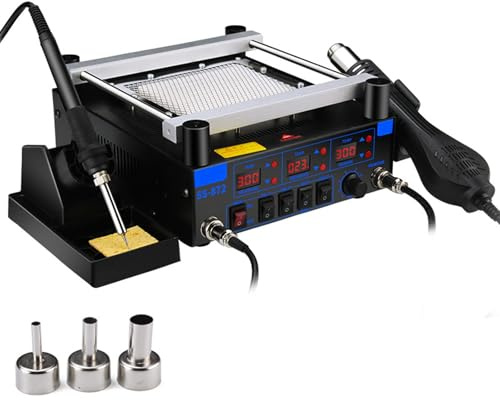 Stazione di saldatura ad aria calda 3 in 1,macchina ad aria calda preriscaldata for saldatura da 605W, postazione di lavoro for la rilavorazione con display digitale a LED,temperatura 100℃ a 500℃(C)