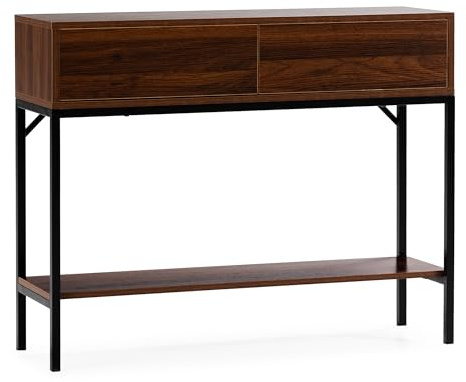 HOMN LIVING Mesa Consola recibidor Auri 2 cajones Color Nogal, 100 cm (Ancho) 30 cm (Profundo) 80 cm (Altura)
