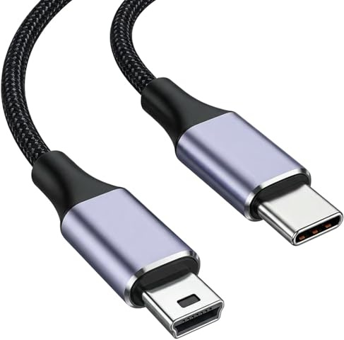 Voltrique USB-C to Mini USB Cable 1M Braided 5-Pin Data Transfer Cord | Mini USB 5-Pin Connector, 1M Braided Cable, Fast Data Transfer, for Nikon Canon Cameras, Durable & Tangle-Free Design