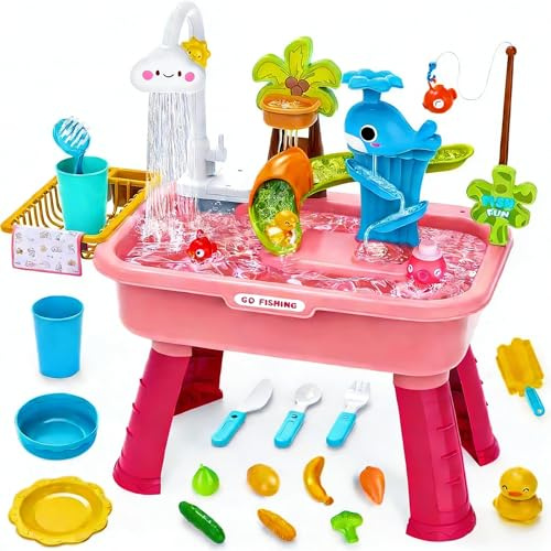 OKESYO Sand and Water Table for Kids, 2026 Upgraded Water Play Table with Pump, Play Sink Indoor Outdoor, with Rich Accessories, Water Table Outdoor Garden Toys for Boys Girls