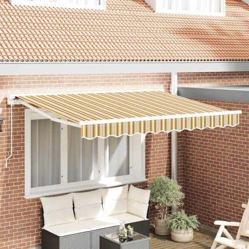 Einziehbare Markise 350 x 200 cm, Halbkassette mit PU-beschichtetem Polyesterstoff, pulverbeschichteter Stahl- und Aluminiumrahmen, manuelle Kurbel oder Fernbedienung,