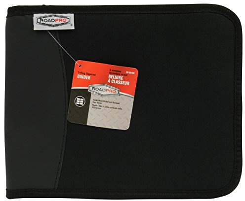 RoadPro 3-Ring Zippered Binder for Loose-Leaf Log Sheets, Black, LB-001BK, 10.5 x 8.5
