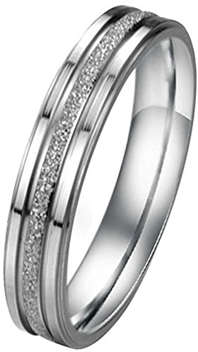 JewelryWe Schmuck 4mm Breite Edelstahl Damen-Ring Partnerringe Sandgestrahlt Hochzeit Band Farbe Silber Größe 59 (59 (18.8))