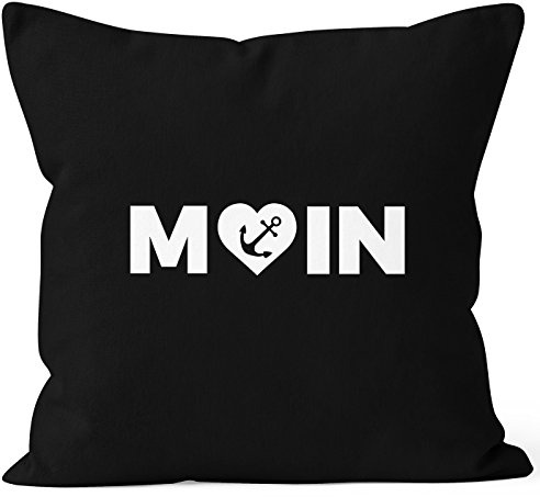 MoonWorks Kissenbezug Moin Love Herz mit Anker Kissen-Hülle Deko-Kissen 40x40 Baumwolle Schwarz Unisize