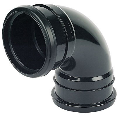 110MM Push Fit Bend 90 Degree Double Socket - Black Soil Pipe and Ring Seal Fittings
