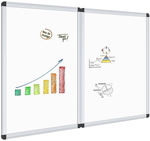 VIZ-PRO Tableau Blanc Magnétique, Cadre en Aluminium, Effaçable à Sec, Lot de 2, 90 x 60 cm