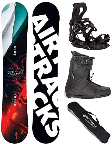 Airtracks Herren Snowboard Set Freestyle Freeride Board North South Four Wide 150 + Snowboard Bindung Master + Boots Master QL 40 + Sb Bag