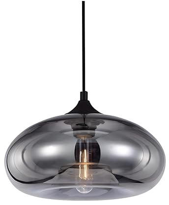 HJXDtech Pendant Light with 28cm Glass Lampshade, Industrial Vintage Loft Bar E27 Ceiling Hanging Lamp for Kitchen, Dining &Living Room (Silver)