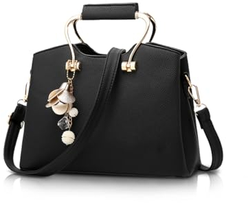 NICOLE&DORIS Damen Handtaschen Schultertasche mit Tragegriff Umhängetasche für Damen Ledertasche mit langem Riemen schwarz