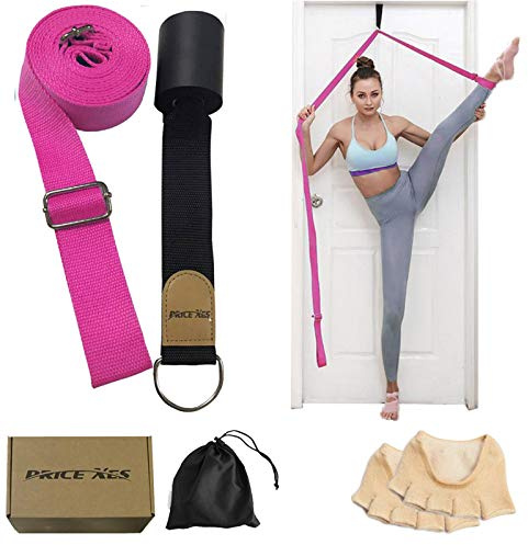 Leg Stretch Strap, Adjustable Leg Stretcher Band w/Door Anchor, Improve Leg Stretching Door Flexibility Trainer, Home Stretching Equipment for Yoga Ballet Dance Cheer Gymnastic Training (rose set)