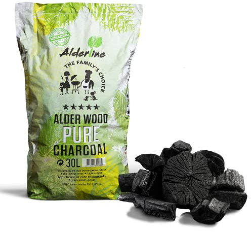 Alderline Lumpwood Charcoal BBQ - Smokeless & Flavor-Enhancing, Quick-Light, Sustainable, Grills & Cooking Styles - 5-20cm Pieces 30L Bag - Restaurant Grade Charcoal