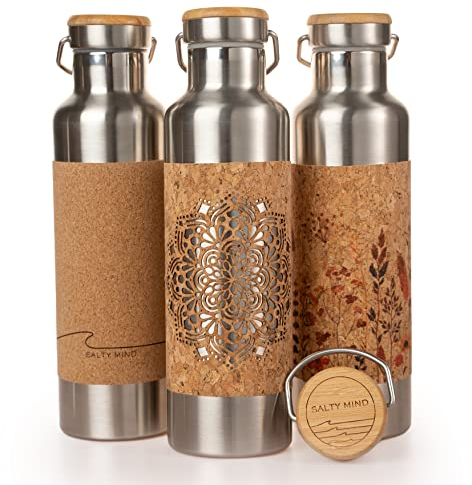 Salty Mind Edelstahl Trinkflasche 750ml - Nachhaltige, isolierte Thermo Wasserflasche Edelstahl auslaufsicher - Iso Flasche ohne Schadstoffe, BPA frei - Thermotrinkflasche (Mandala-Lasercut)