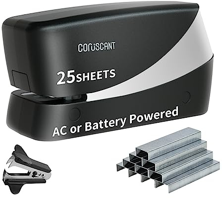 Coruscant Electric Stapler, Heavy Duty Desktop Stapler, Includes 2000 Staples and 1 Staple Remover, No-Jam Automatic AC or Battery Powered, 25 Sheet, Professional for Office Home School Use