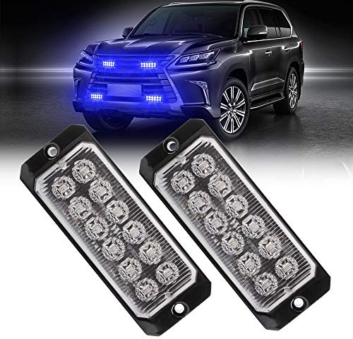 Teguangmei Luz Estroboscópica de Emergencia,2x12LED Super Brillante Azul 36W Barra de Luz Estroboscópica de Advertencia de Emergencia para Coche Camión Remolque Caravana 12-24V