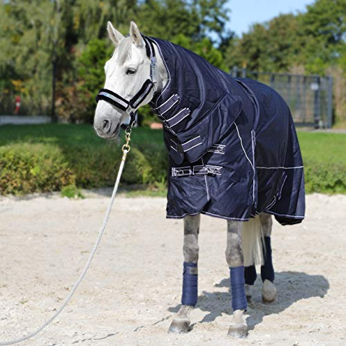 Horsenjoy Pferdedecke Regendecke Winterdecke Outdoordecke Paddockdecke mit Halsteil 300g 200g Füllung Aspen (135 cm, 200 g dunkelblau)