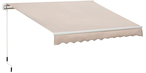 Outsunny 3 x 2m Manual Window Awning Canopy Garden Outdoor Shelter Patio Sun Shade UV Blocker Light Weight Aluminium Frame w/Hand Crank Beige