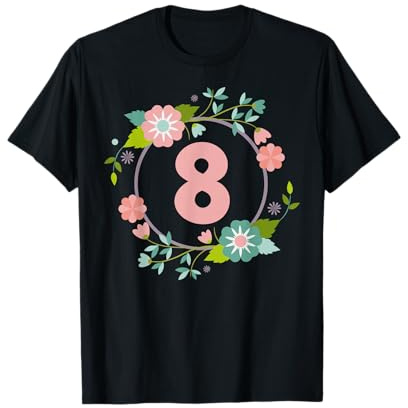 Blumenkranz zum 8. Geburtstag, Mädchen, Zahl 8 T-Shirt