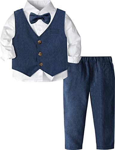mintgreen Trajes para Niños de Boda, Bebé Bautizo Conjunto Caballero Mangas Largas Conjunto de Ropa, Azul, 2-3 años, 100
