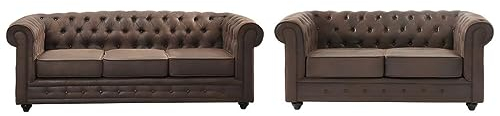 Vente-unique-Couchgarnitur 3+2 - Microfaser - Vintage-Look - Chesterfield