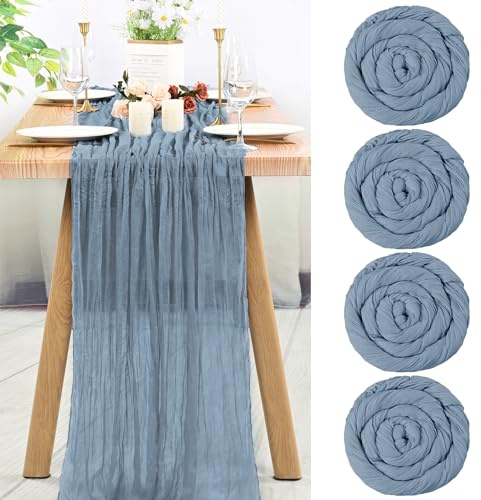Teruntrue 4 Pack staubige Blaue Käsetuch Tischläufer halbdurchsichtige Tischläufer Gaze Tischtuch 13Ft rustikale Dekorationen für Küche Hochzeit Urlaub Party Supplies(staubig blau, 400cm)