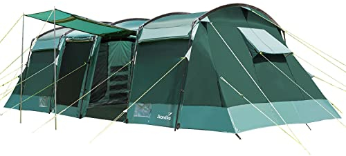 Skandika Tunnelzelt Montana 10 Personen | Camping Zelt ohne eingenähten Zeltboden, mit Sleeper Technologie, 3-4 Schwarze Schlafkabinen, 5000 mm Wassersäule | Familienzelt (Grün | Sleeper)