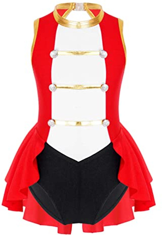 TiaoBug Enfant Fille Justaucorps Gymnastique Danse Déguisement Cirque Ringmaster Costume Journée Des Enfants Carnaval Halloween Tutu Robe Danse Performance 6-16 Ans Rouge 13-14 ans