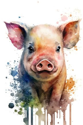 adrium Acryl-Bild 30 x 50 cm: Abbildung Ferkel in Aquarell. Tier auf weißem Hintergrund. Generative KI (199820324)