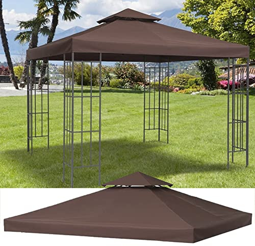 DXDRT Ersatzdach für Pavillon 3x3M, Doppelte Pavillon Ersatzdach mit Kaminabzug, Wasserdicht Ersatzbezug Dachbezug für Garten Pavillon, Wiederverwendbar Gartenpavillon-Ersatzdach(Nur Oben),Braun