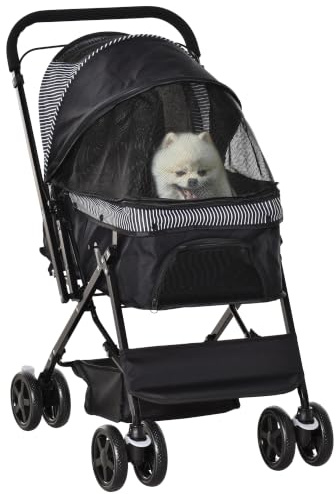 PawHut Dog Stroller with Reversible Handle for Small Dogs Black