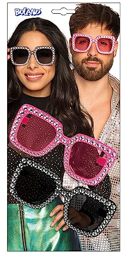 Boland – partyglasögon i set, 2 stycken, glasögon för vuxna, roliga glasögon, utan synstyrka, solglasögon, badknapp outfit, tillbehör för karnevalkostymer