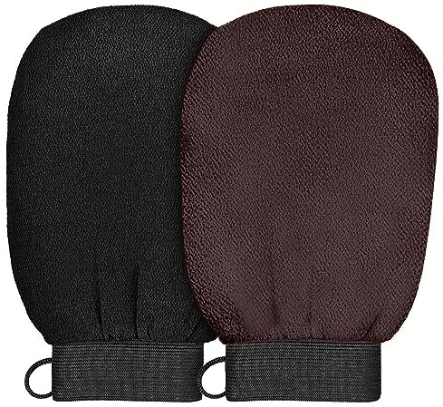 2 Stück Peelinghandschuh, Peelinghandschuh Hamam Handschuh, Exfoliating Gloves für body （Schwarz,Dunkelbraun）