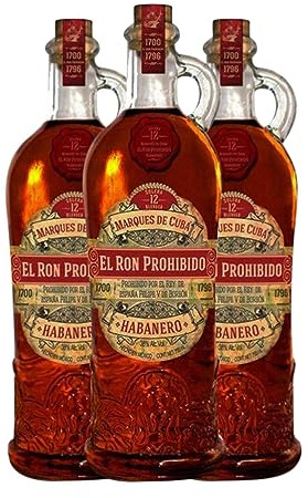 Ron Prohibido Habanero 12 Años 70 cl (Caja de 3 Botellas de 70 cl)