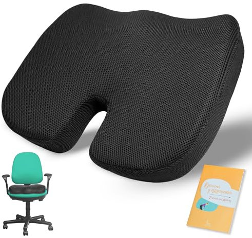 LIVOOL®️ Cojin Silla Oficina + Guia De Ejercicios y Estiramientos | Cojin antiescaras | Cojin Coxis viscoelástico y ergonomico.