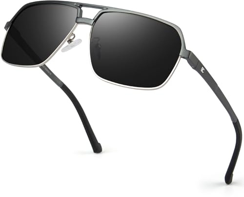 Bircenpro Occhiali da sole polarizzati per uomo classico – 100% protezione UV retrò nero occhiali da sole polarizzati per uomini per la guida e la pesca, B-gunmetal Frame Black Lens, L