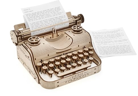 EWA Eco-Wood-Art - 3D-Holzpuzzle für Jugendliche und Erwachsene, 14+ - Schreibmaschine - DIY-Bausatz, Selbstmontage, kein Kleber erforderlich - 453 Stück, Natürlich