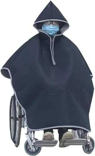FDSGEEE Rollstuhl-Poncho, Rollstuhl-Regenschutz für Erwachsene, wasserdicht, Regenponcho für Rollstuhl mit Reißverschluss, warmer Rollstuhl-Poncho mit Kapuze, Decke für Rollstuhl
