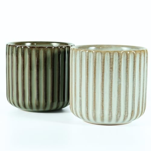 Erkundpresso. - 2 x 180 ml Tazas de Café de Cerámica sin Asa - Tazas de Café para Espresso para agua y té - Resistentes al Calor - Colores Retro - Juego de regalo -Blanco arenque + Bronce