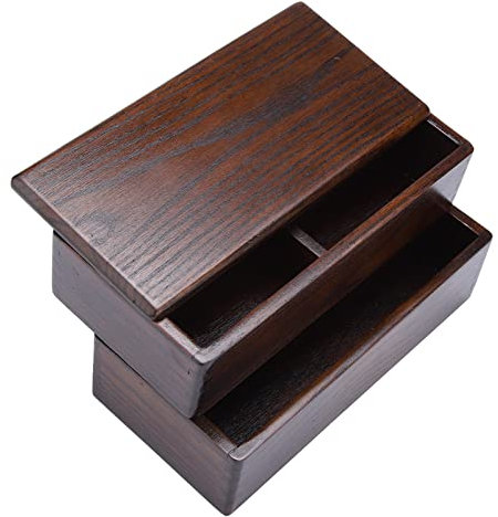 Boîte à Japonaise, Boîte à Déjeuner Japonaise, Récipient Alimentaire, Boîte à Déjeuner en Bois, Boîte à Déjeuner Compacte Rectangulaire à Double Couche pour Salade de